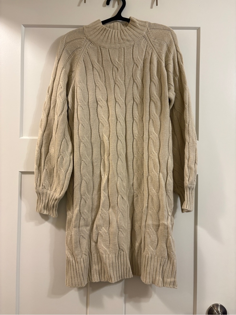 SHEIN Cream Cable-Knit Turtleneck Sweater Dress